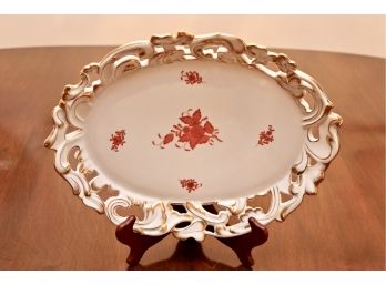 Herend 'Chinese Bouquet Rust' Porcelain Oval Platter With Gold Gild Floral Designs