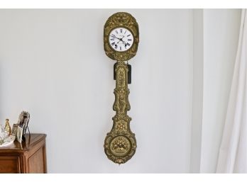 Albine à Montrevault Antique French Mobia Brass Relief Pendulum  Wall Clock