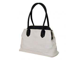 Perlina New York Antique White And Black Zippered Leather Satchel Bag