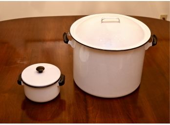 Vintage Large White Enamelware Soup Pot Lobster Pot With Black Rim And More