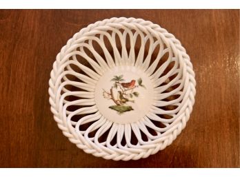 Herend Porcelain Small Bowl In  Rothschild Bird Patten With Open Piped Work And Braided Border