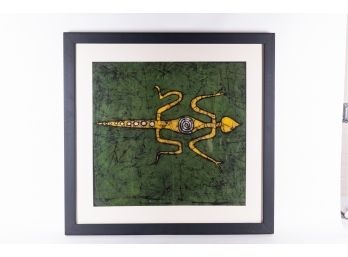 Signed Lizard Painted Tapestry Art In Green