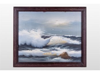 Painting Waves Crashing With Seagulls