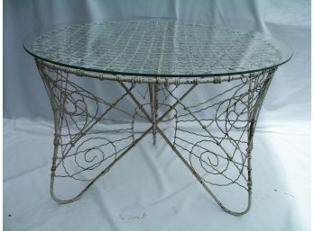 Vintage Victorian 1880's Style Round Wire Table W/Glass Top