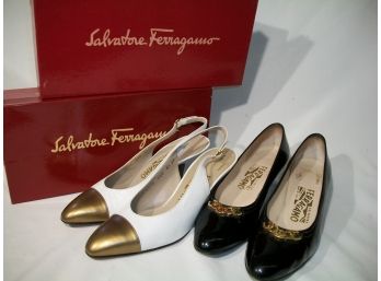 Two Pairs Of Salvatore Ferragamo (Lot 1) 'Florina' & 'Rossana' - Very Nice !
