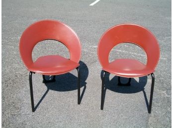 Fabulous Pair Of Designer Italian Leather Chairs - 'Modern Design At Its Best'