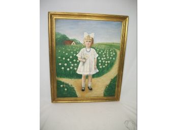 Unusual Antique Oil Painting Of A Little Girl In Frame - Very Well Done