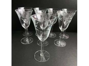 8 Etched Glass Wine Glasses