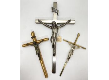 3 Crucifixes New With Tags, Largest Silver Plated, Retailed $108