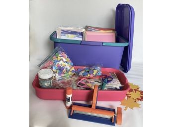 Large Art Caddy With Art Supplies: Paper Crimper Tool, Collage Paper, Stickers, Foam & More