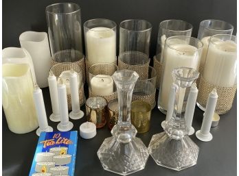 Over 30 Glass Candle Holders, Candles & Tea Lights: Some Battery Operated