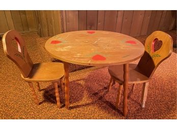 Vintage Rustic Kid's Wood Table & 2 Chairs