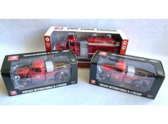 3 Speedway Toy Trucks: Fire Truck & D-2 Pick-Ups, New In Box