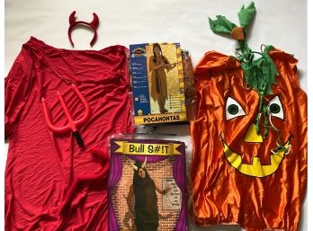 4 Adult Costumes: Devil, Bull, Pocahontas & Pumpkin