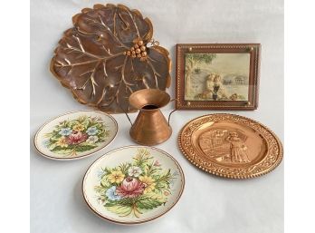 Vintage Copper Platter & Vase, 2 Cestelli Plates, Wall Art & More