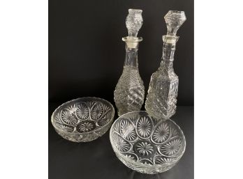 2 Large Crystal Decanters & 2 Crystal Bowls