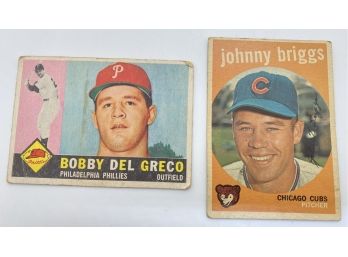 2 Vintage Topps Baseball Cards: 1960 Bobby Del Greco & 1959 Johnny Briggs