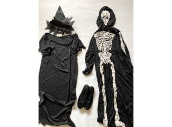 2 Adult Costumes: Witch & Skeleton