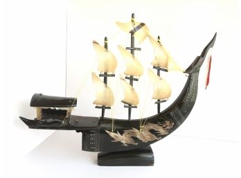 Majestic Asian Dragon Ship With Shell Sails And Jewel Accents