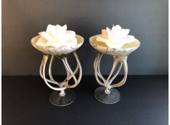 Unique Glass Candleholders With Lotus Flower Candles