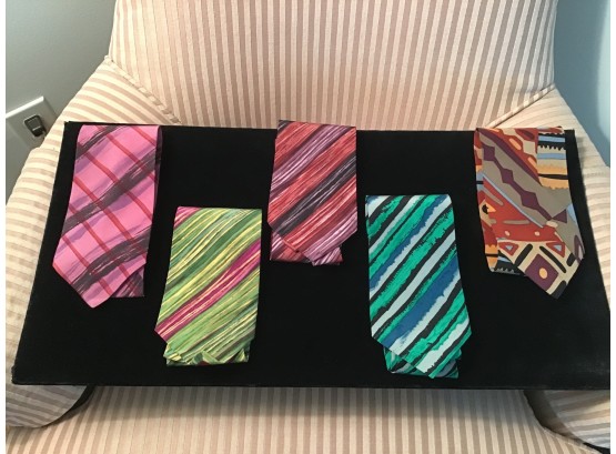 Lot Of Five Modern-Patterned 100% Silk Ties - Brand New
