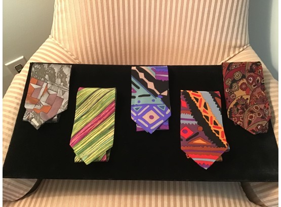 Lot Of Five Modern-Patterned Colorful Silk Ties - Lot #3