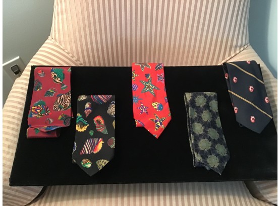Lot Of Five Summer-Themed Silk Ties - Brand New - Lot # 4