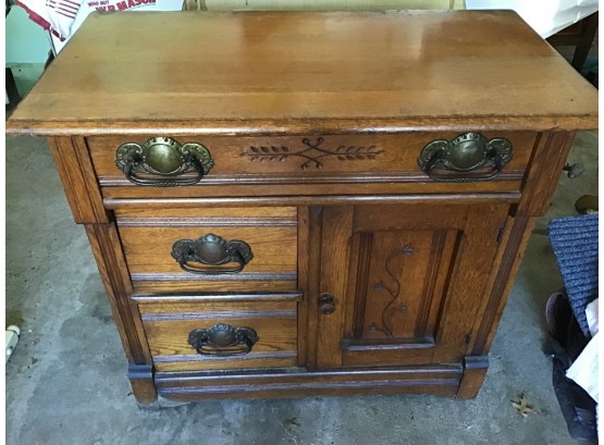 Antique Golden Oak Commode With Nice Detailing
