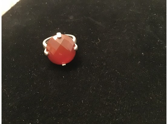 Sterling Silver Ring With Red Faceted Stones