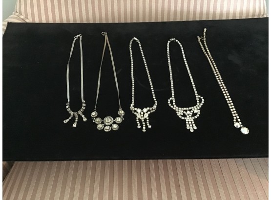 Five Beautiful Vintage Rhinestone Necklaces