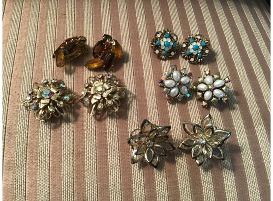 Five Vintage Pairs Of Clip On Earrings Including Coro