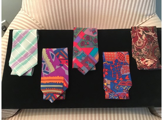 Lot Of Five Colorful 100% Silk Ties - Lot #2