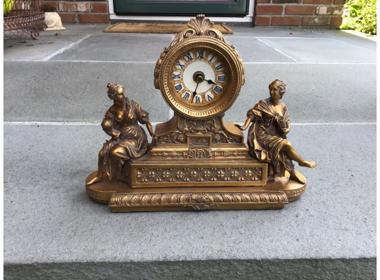 Lovey Replica Of Famous Original - Clock Set On Pedestal With Two Figures
