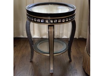 Round Glass Top Side Table With Glass Prism Accents