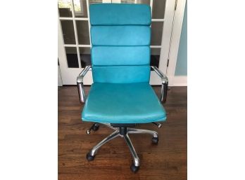Turquoise Leather Office Chair On Casters
