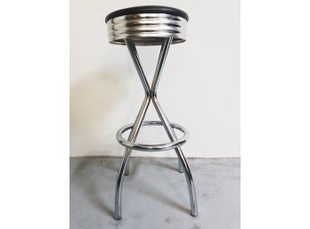 Chrome Bar Stool With Black Cushioned Seat