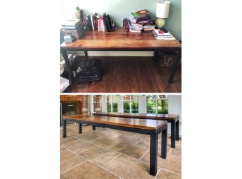 Plank Wood Dining Table And Benches