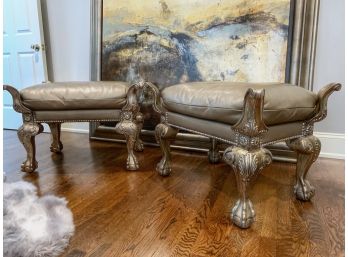 Pair Of MARGE CARSON 'Victorian Inspired' Leather Cushioned Benches