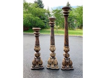 Set Of 3 Giant Ornate Pillar Candle Holders (1 Of 2)