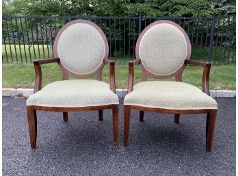Custom Pair Of Wood And Upholstered Parlor Chairs