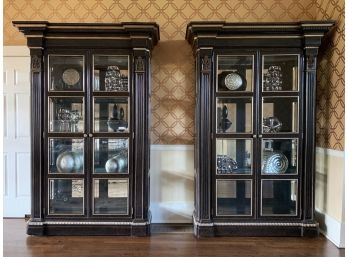 MARGE CARSON Pair Of Matching Glass Paneled Display Cabinets With Recessed Lighting (PROFESSIONAL MOVER REQUIRED)