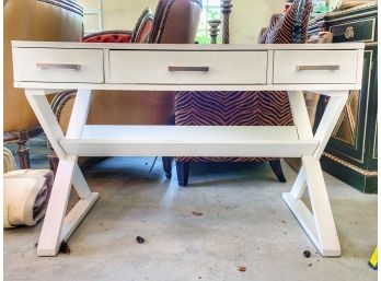 White Desk With Trestle Base And Storage Drawers