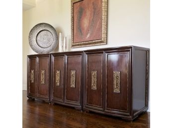3 Section Buffet With Marble Top And Brass Accents
