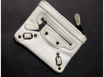Balenciaga Leather & Denim Zippered Pouch In White