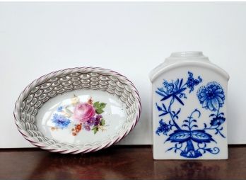 18th Century Antique Meissen Tea Canister + Small Trinket Bowl