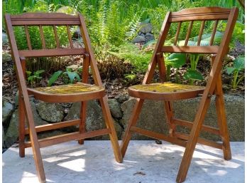 Set/2 Rustic Wooden Child Size Folding Chairs