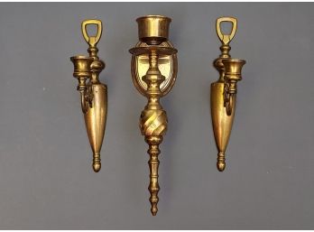 Collection Of 3 Contemporary Brass Wall Candle Sconces