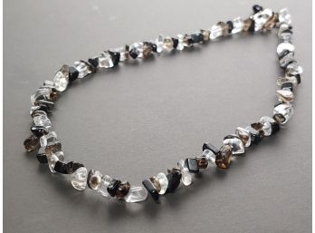 Vintage Sterling Silver Clear & Smoky Quartz Tumbled Nugget Beaded Necklace