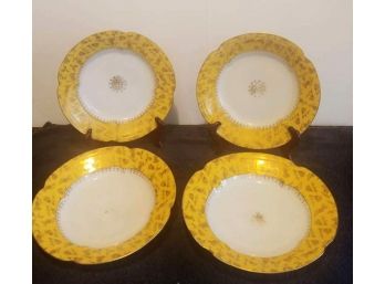 4 Vintage French Yellow Gilded Soup Bowls
