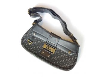 Vintage Christian Dior Saddle Shoulder Bag In Leather Trim Denim